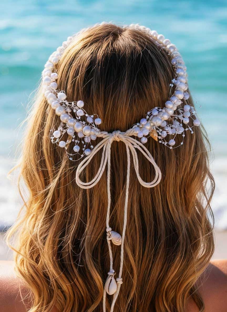 Catery Starfish Headband Pearl Hair Vine Headpiece Wedding Hair Accessories for Women (White)