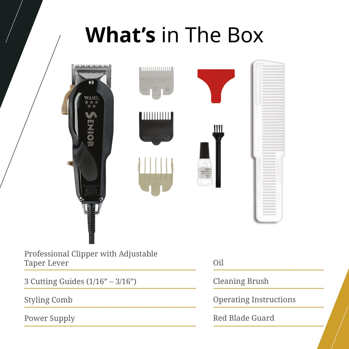Wahl Professional 5 Star Senior Clipper, V9000 Motor, Adjustable Taper Lever, Includes 3 Cutting Guides