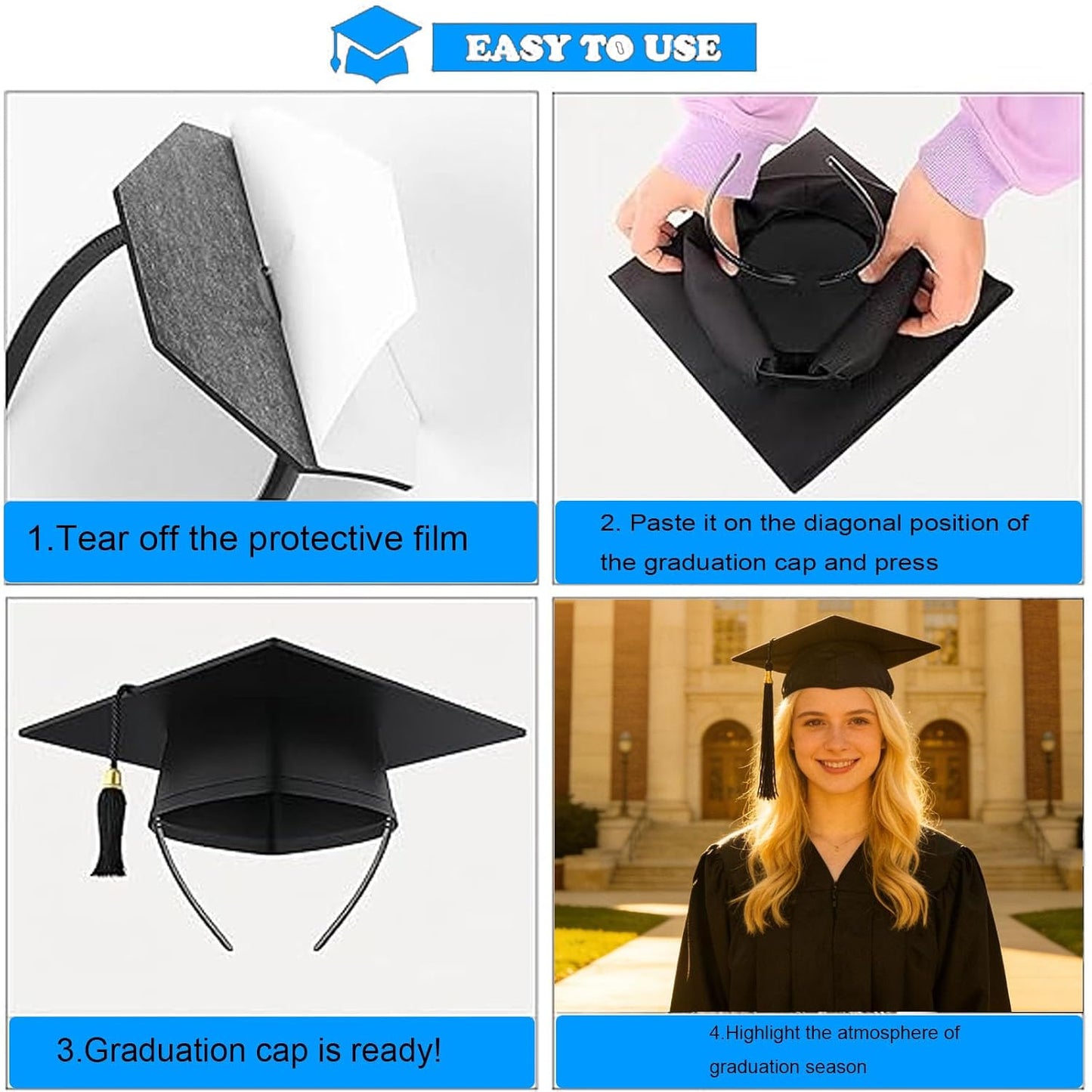 Graduation Cap Headband Insert - Anti-Slip Fastener for Curly Hair | Hair Accessories for Women
