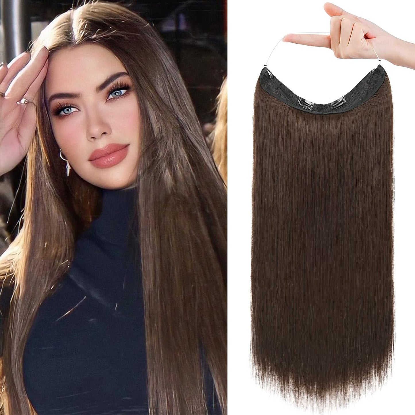 Invisible Wire Hair Extensions - Adjustable Transparent Headband | 24 Inch Dark Blonde Secret Hairpiece for Women