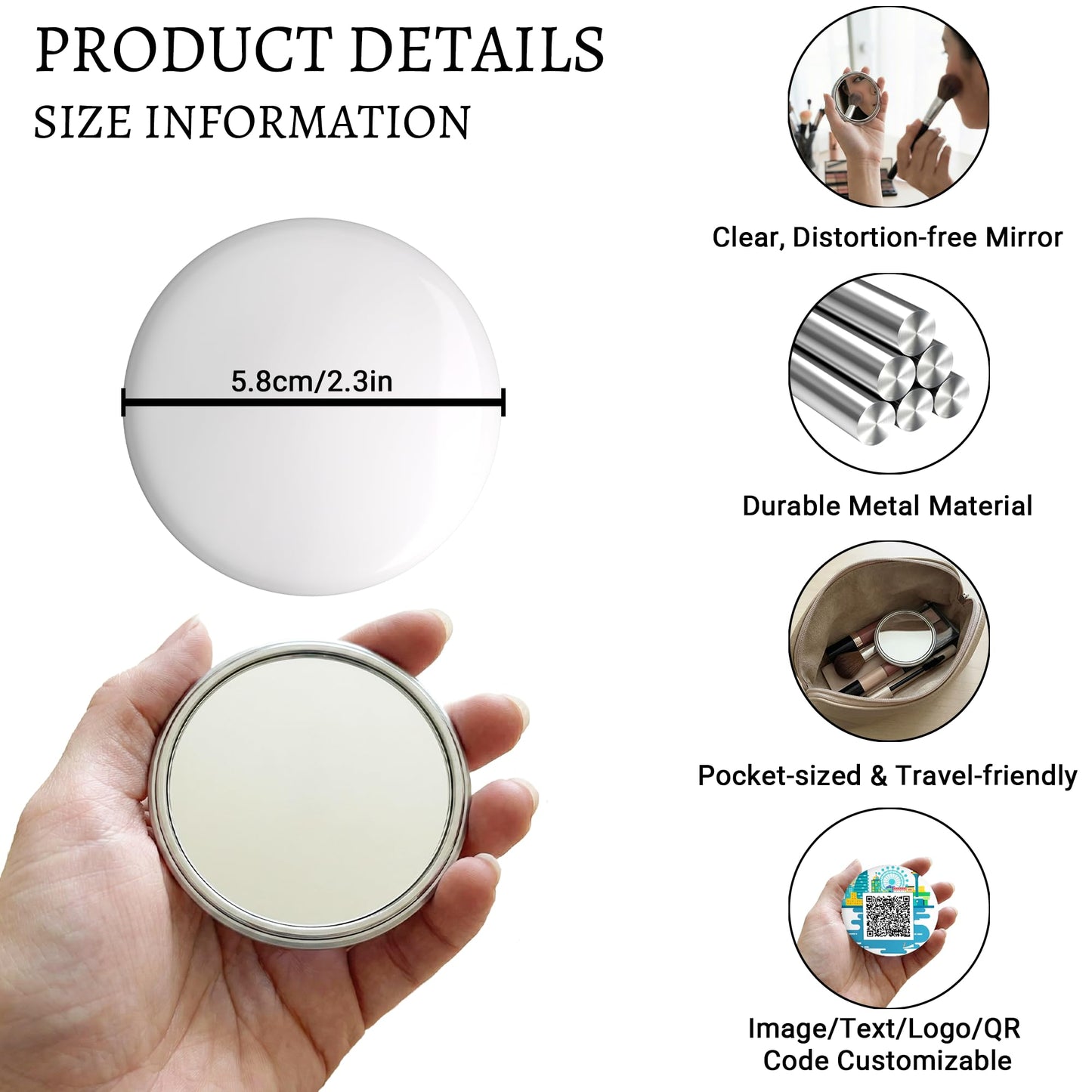 Custom Compact Mirror in Bulk,Pack 12-200 Personalized Travel Mirror with Your Photo/Logo/Text,Portable Pocket Makeup Mirror Personalized Gift for Christmas,Wedding Party Favor,Promotion,Daily Use