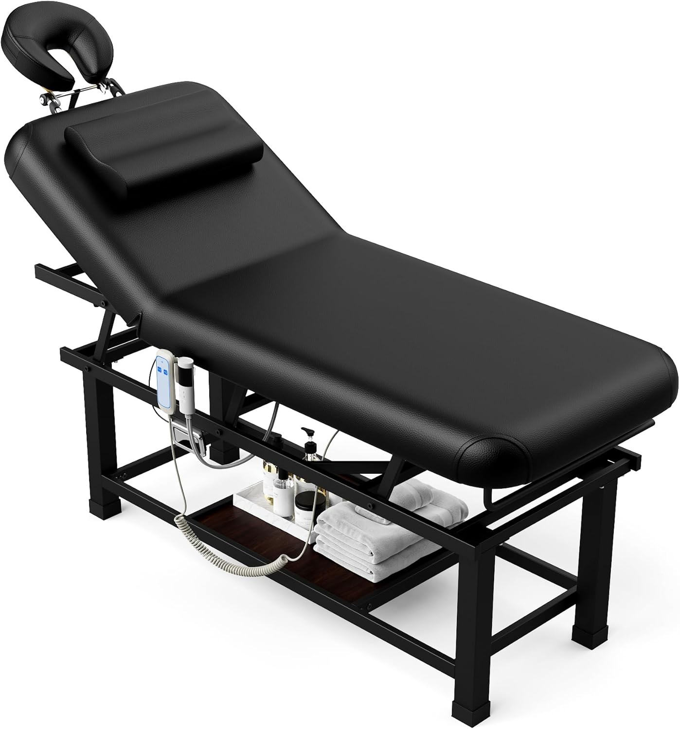 Electric Massage Table - 30" Wide x 75" Long Heavy Duty with Heating Function, Adjustable Backrest & Storage - Black
