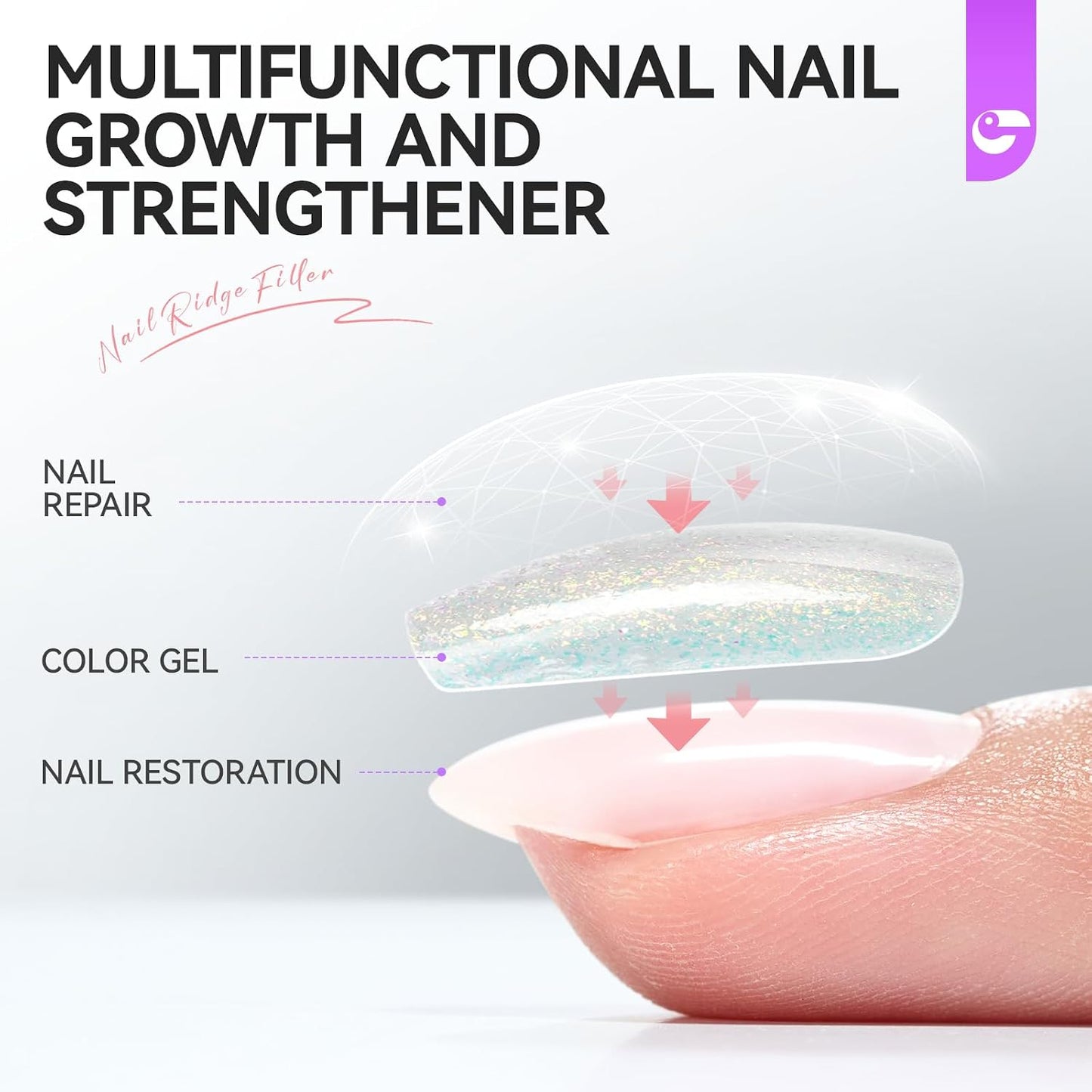 Nail Strengthener - Glitter Pink 15ml Natural Protein Hardener | Extra Strong Repair for Damaged Nails & Growth