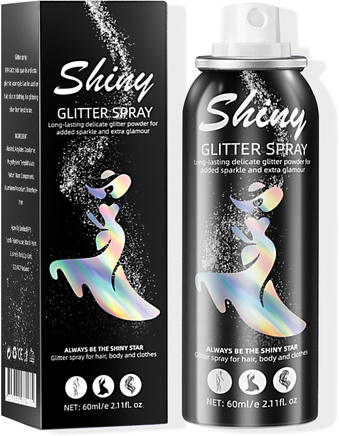 Body Glitter Spray - Long-Lasting Silver Glitter for Hair & Body | Quick-Drying 2.11 Fl Oz for Festivals & Raves