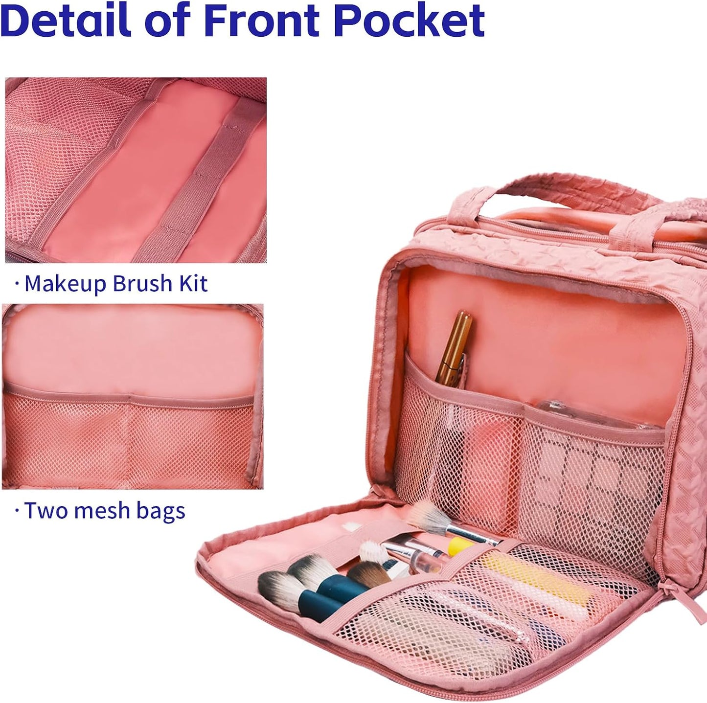 SMONT Toiletry Bag for Traveling Women, 11.5" Large Travel Makeup Toiletries Skincare Bag, Big Cosmetic Cosmetiquera Pink