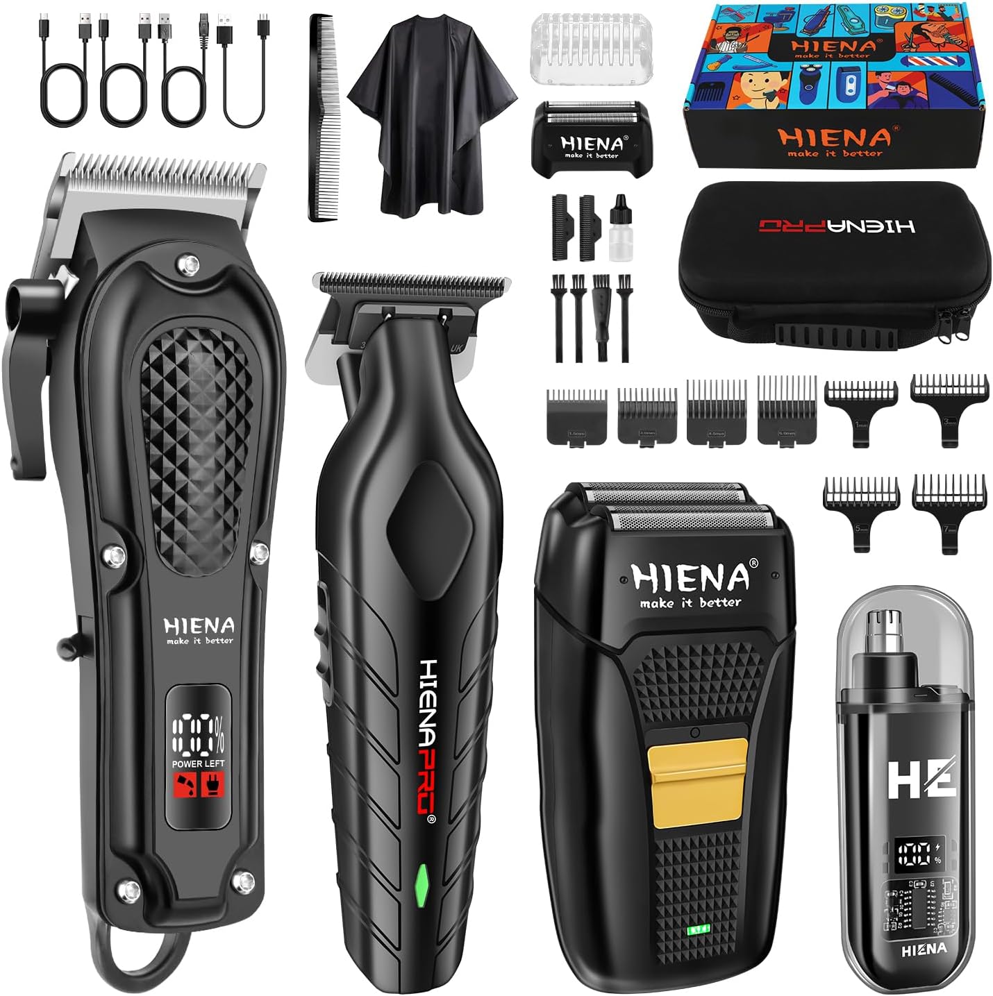 Professional Hair Clipper Set for Men - Cordless Barber Clippers & Trimmer Kit | Electric Beard & Nose Trimmer, Grooming Tools