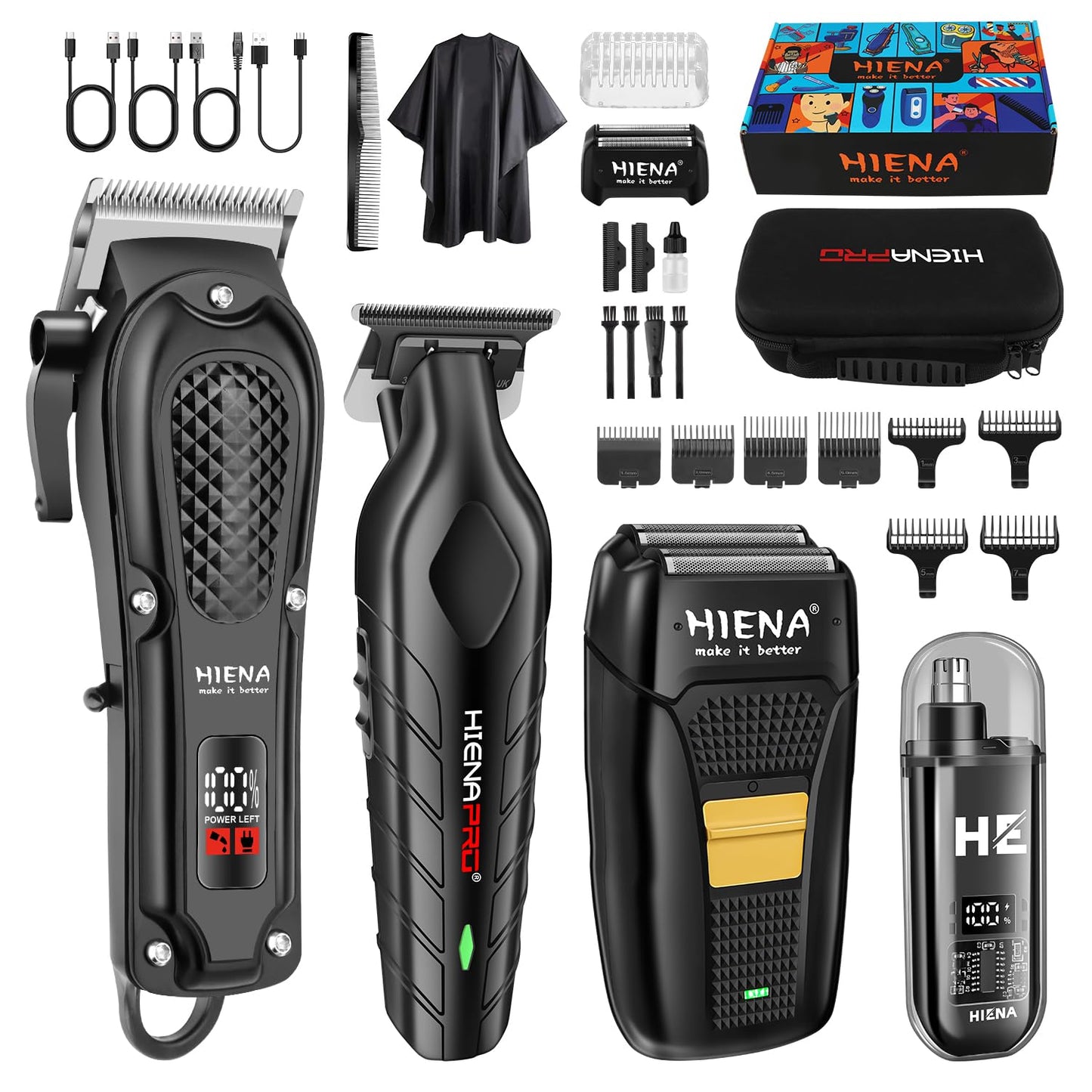 HIENA PRO Hair Clippers Set for Men, Cordless Clipper & Beard Trimmer Kit