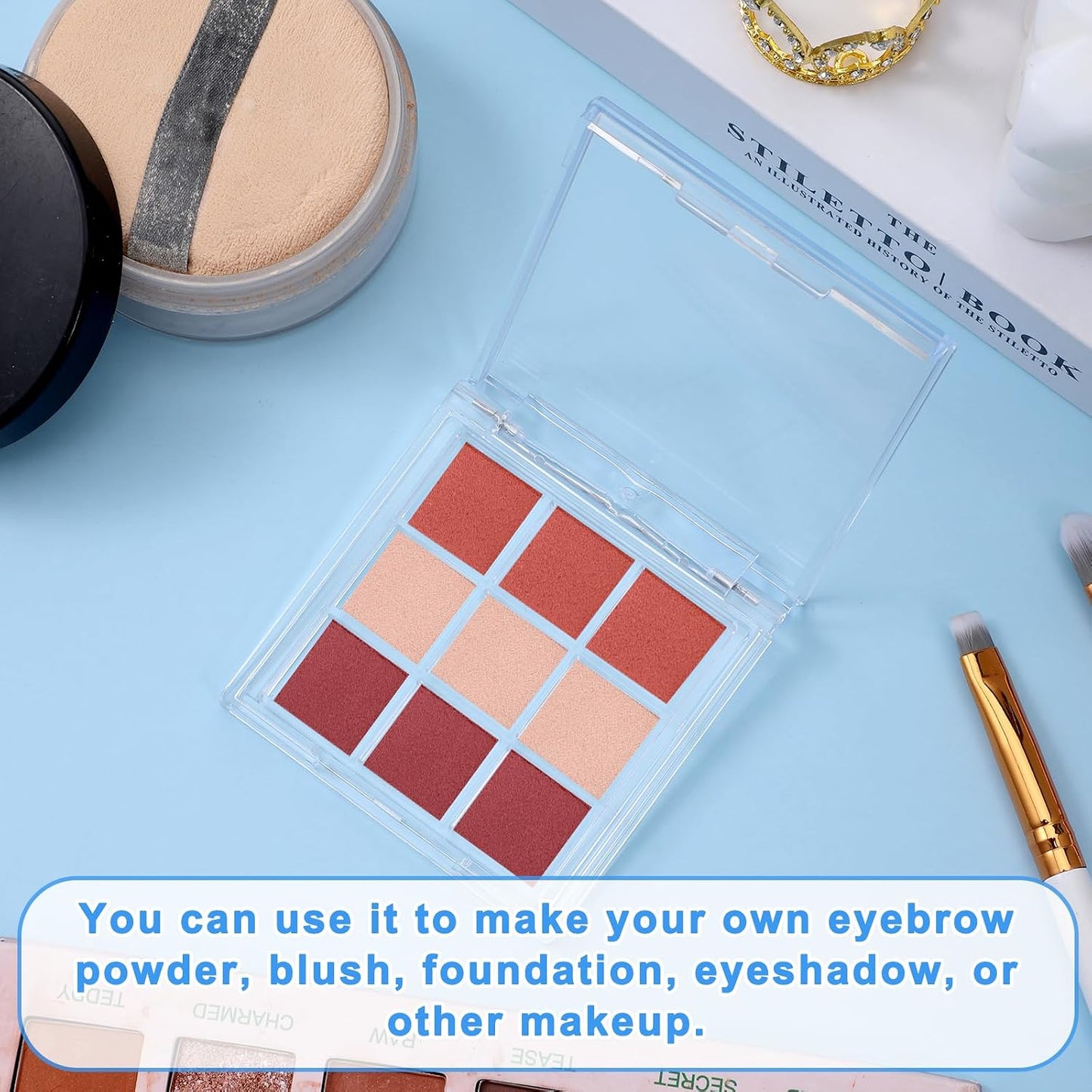 Empty Makeup Palette - 2-Pack Clear Lipstick & Blush Case | Portable 9-Grid Eyeshadow Storage Boxes