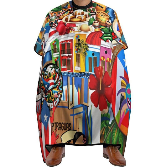PGDFHGF Puerto Rico Culture Adult Barber Apron for Men Women, Soft Durable Hairdressing Cape with Adjustable Snap Closure for Home Use Barbershops Salons