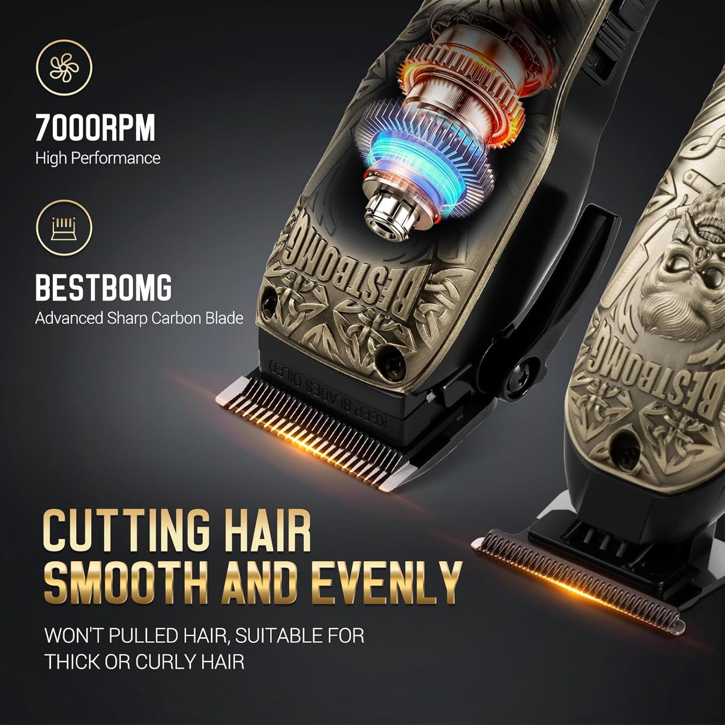 Professional Hair Clippers for Men - Rechargeable Metal T-Blade Beard Trimmer & Shaver Set | LED Display, Bronze