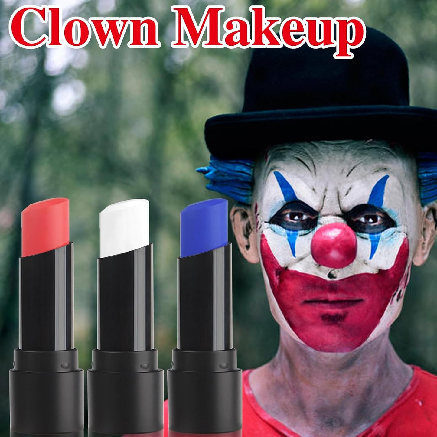 Face Paint Sticks - 3 Pcs Red White & Blue for Joker Makeup | Halloween SFX & 4th of July Accessories
