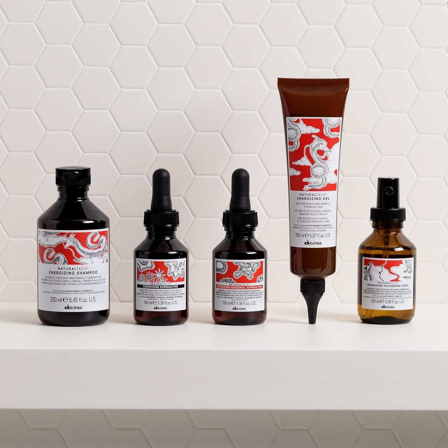 Davines Naturaltech Energizing Shampoo, Stimulating & Fortifying for Thinning Hair & Hair Loss - With Caffeine Phytoceuticals - Gentle Cleanser for Fragile Scalp, 8.45 Fl Oz