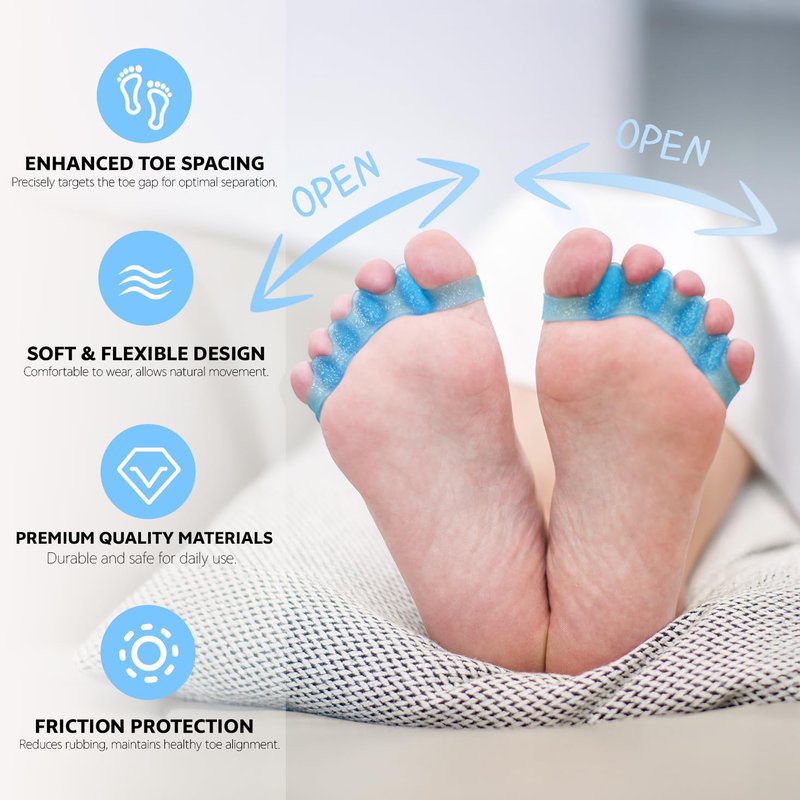 Silicone Toe Separators for Bunions & Foot Pain Relief - Gel Spacers for Yoga, Pedicure | 2 Pcs, Reusable, Flexible (Blue)