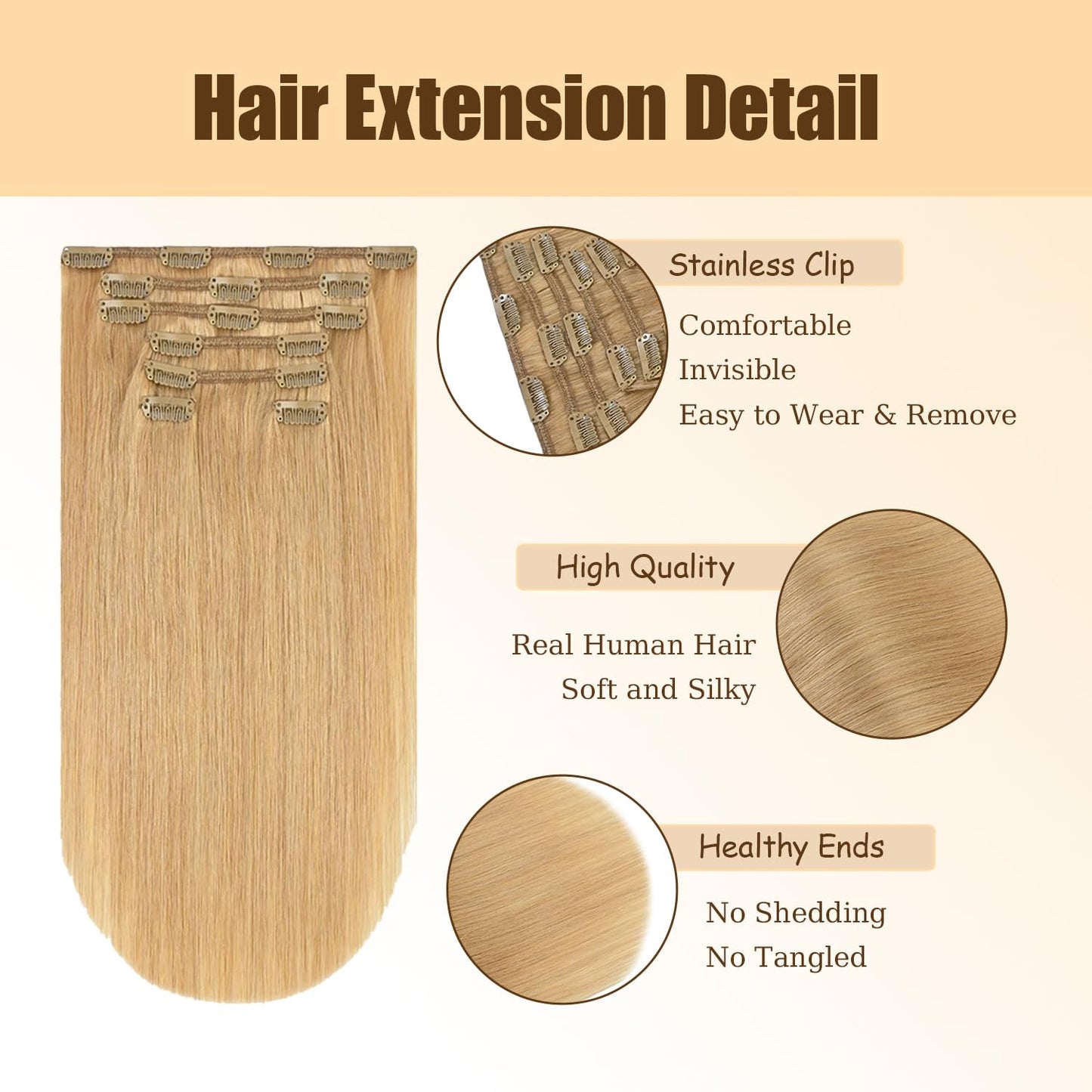 Clip in Hair Extensions Real Human Hair #27 Blonde, 20 Inch 120g/7Pcs,Full Shine Remy Human Hair,Honey Blonde Straight Clip ins Brazilian Virgin Human Hair Extensions