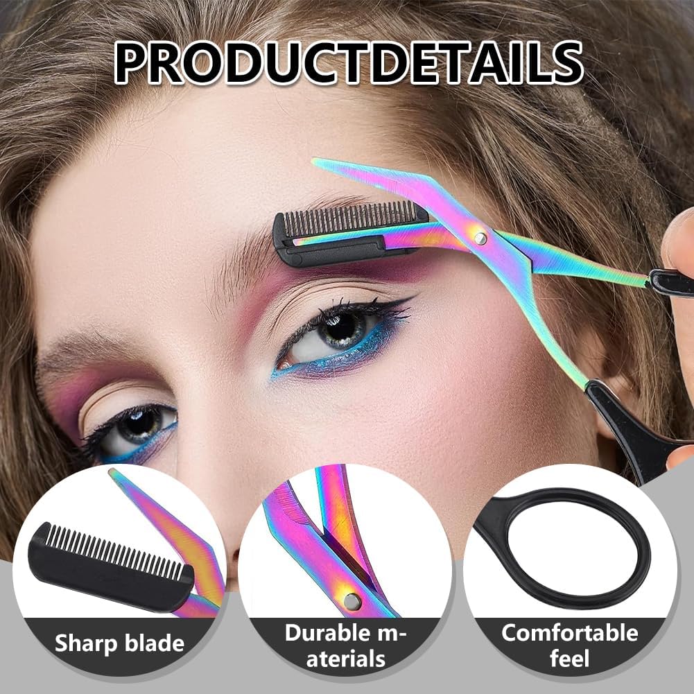 Professional Eyebrow Trimmer Scissor - 2-in-1 Stainless Steel Cutter & Comb | Portable Hair Removal Tool for Women & Men (Black)