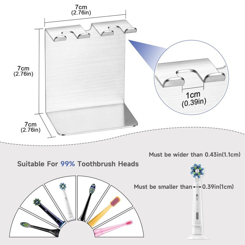 Electric Toothbrush Head Holder, Oukimly Toothbrush Holder Wall Mounted or Desktop, Metal Tooth Brush Holder, Shower Brush Head Holder, Electric Toothbrush Holder for Bathroom (Silver, Small)