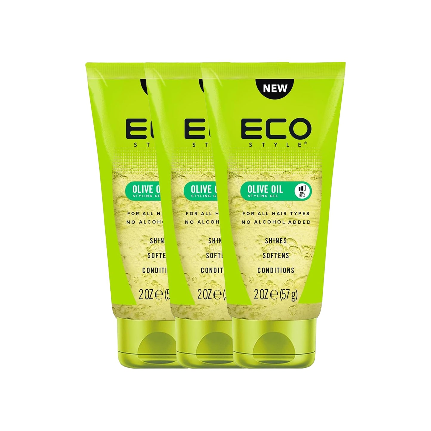 Eco Style Olive Oil Hair Gel – 3 Pack (2 oz Each) 6 oz Total | Maximum Hold Styling Gel for Smooth, Shiny & Frizz-Free Hair