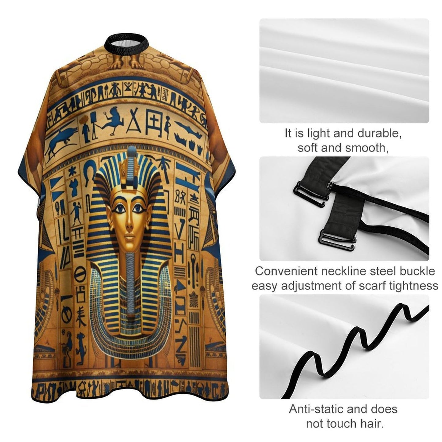 PGDFHGF Egyptian Pharaoh Hieroglyphics Adult Barber Apron for Men Women, Soft Durable Hairdressing Cape with Adjustable Snap Closure for Home Use Barbershops Salons
