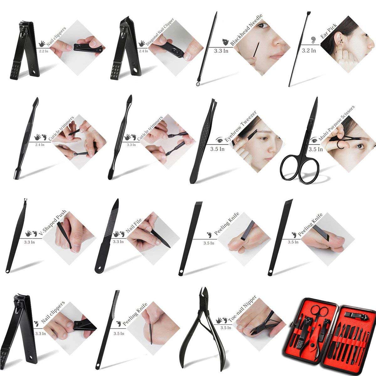 Nail Clipper Set Manicure Pedicure Set, HARPIMER 16PCS Stainless Steel Nail Care Cutter Cuticle Remover Nail Clippers Pedicure Tool Kit, with a Portable Case (Black)