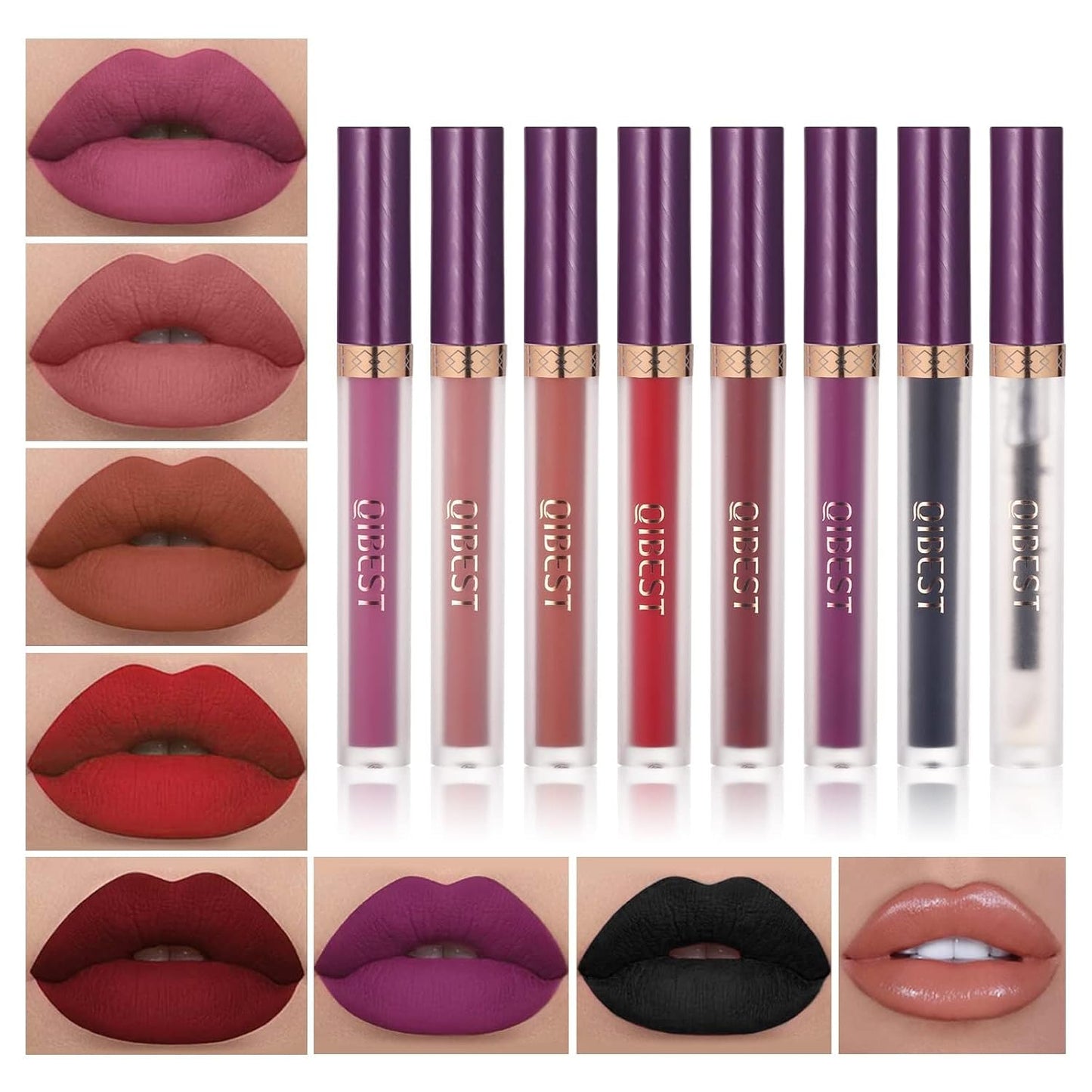 Matte Liquid Lipstick Set - 7 Pigmented Long-Lasting Shades + Lip Plumper | Velvet Waterproof Makeup Gift for Women
