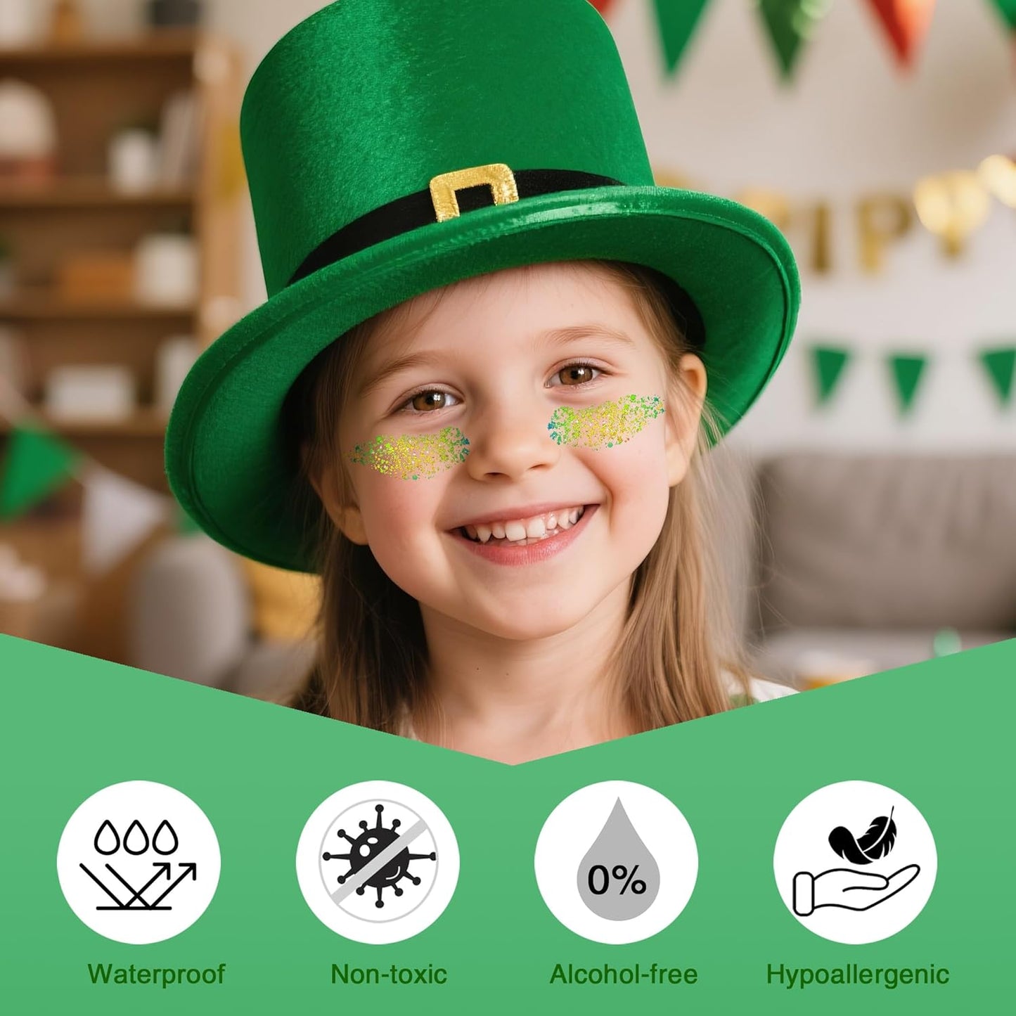Gold Green Brazil Face Glitter Stick - Waterproof Cheer Makeup for Soccer Games | St. Patrick's Day Rave Accessories