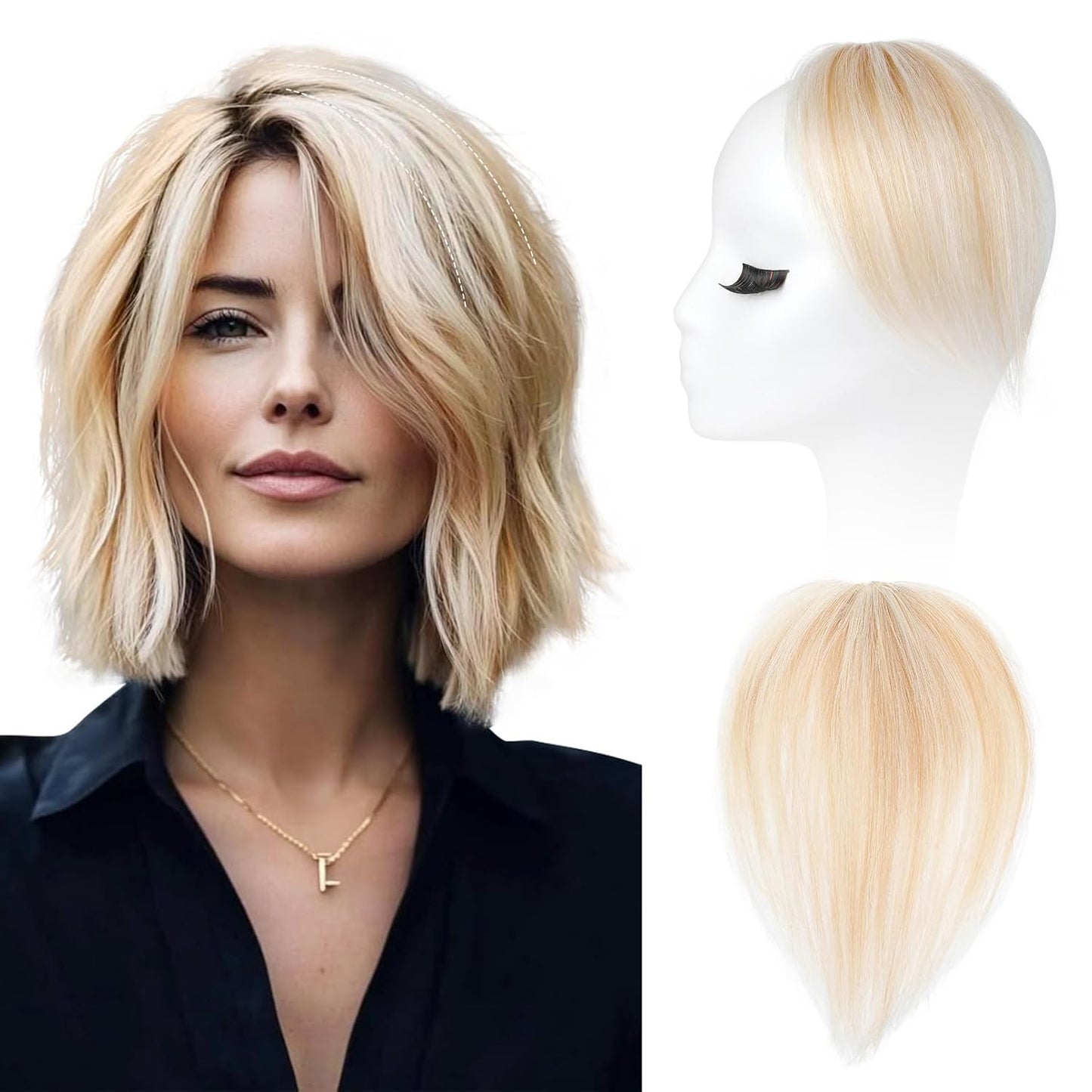 REECHO Clip-In Hair Volumizer - Short Thick Extensions for Thin Hair | Platinum Blonde with Black Strands, 8 Inch