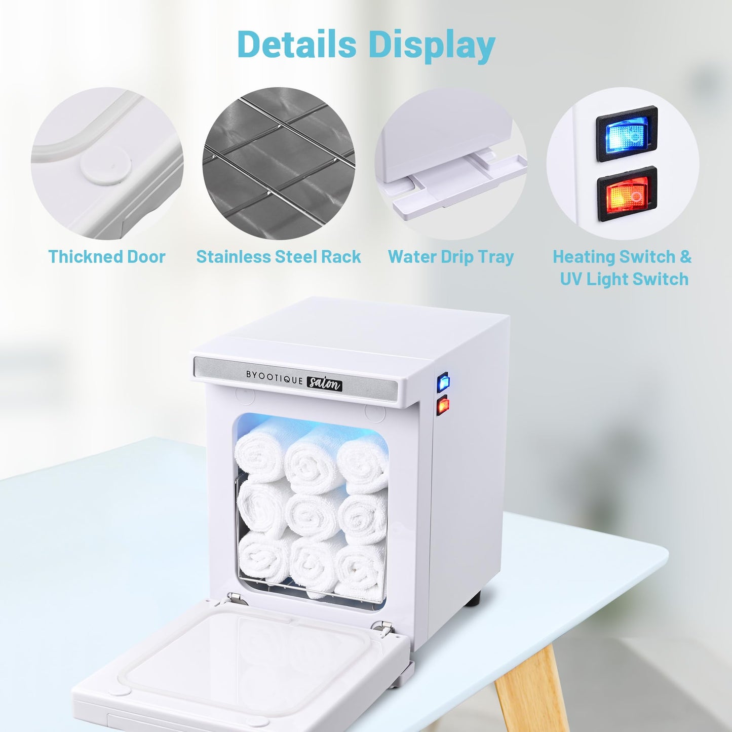 BYOOTIQUE 5L Mini Hot Towel Warmer Cabinet Spa,Professional Fast Heating Portable Machine Barber Towel Warmer for Nail Salon, Facial, Massage, Estheticians, Beauty Studio,Med Spa (White)