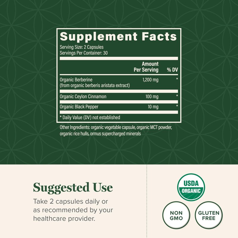 Global Healing Center - Organic Berberine (Berberina) with Ceylon Cinnamon & Black Pepper, 1200 mg- Extra Strength Berberine Supplement & Complex for Weight Loss (60 Capsules)