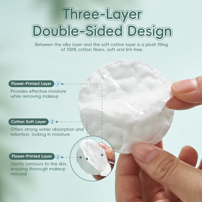 Premium Cotton Rounds - Lint-Free Makeup Remover Pads | Soft, Hypoallergenic, 100% Pure Cotton - 100 Count (Pack of 3)