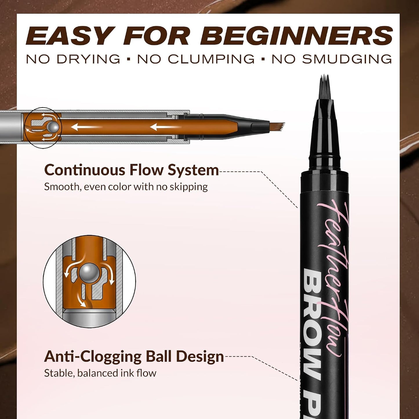 3D Microblading Eyebrow Pen - Waterproof & Smudge-Proof Natural Brow Definer | 2 Pack, Light Brown