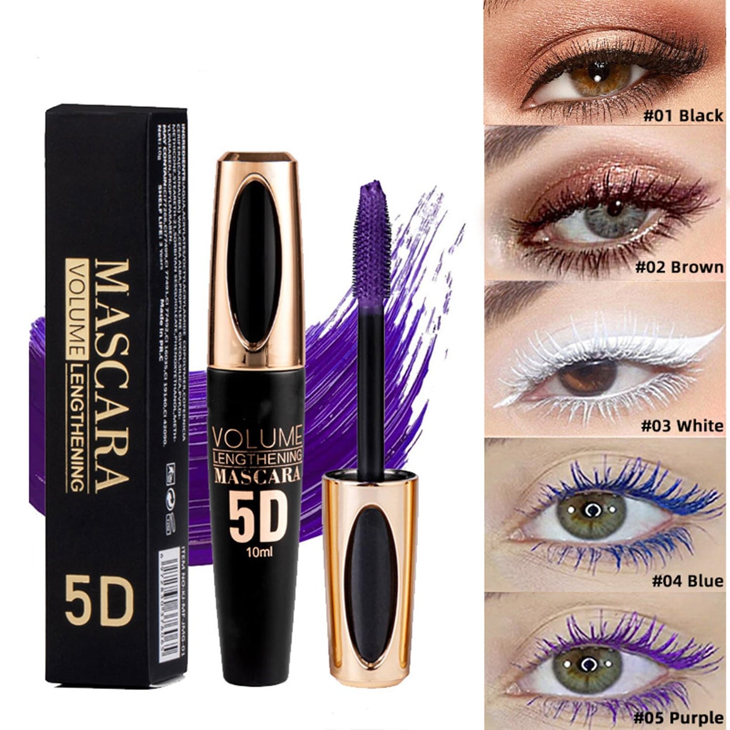 MAEPEOR 5D Silk Fiber Mascara Fuller & Voluminous Colored Eyelash Natural Waterproof Smudge-proof Mascara