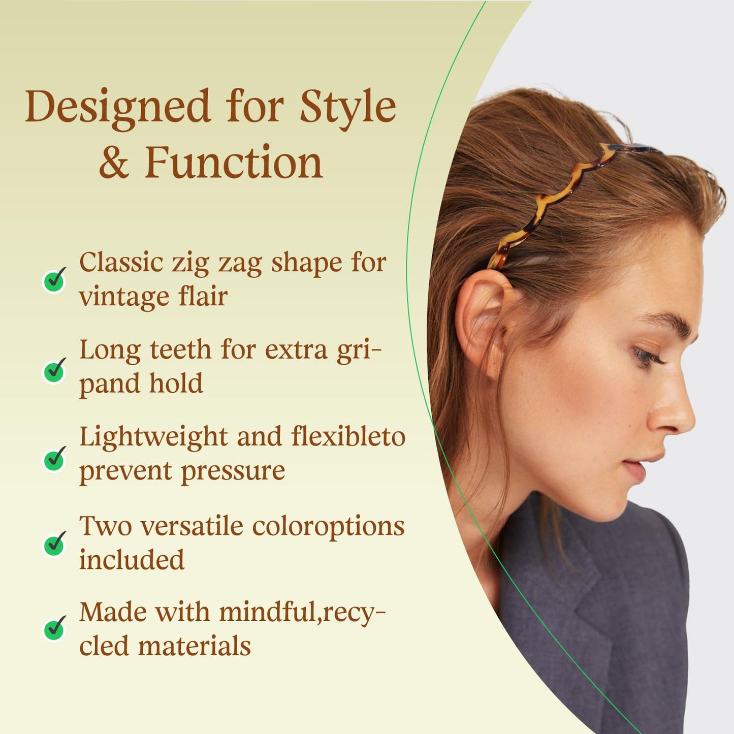Zig Zag Headbands for Women - 3PC Fashion Comb Hairbands with Teeth | Wavy Slicked Back Styles