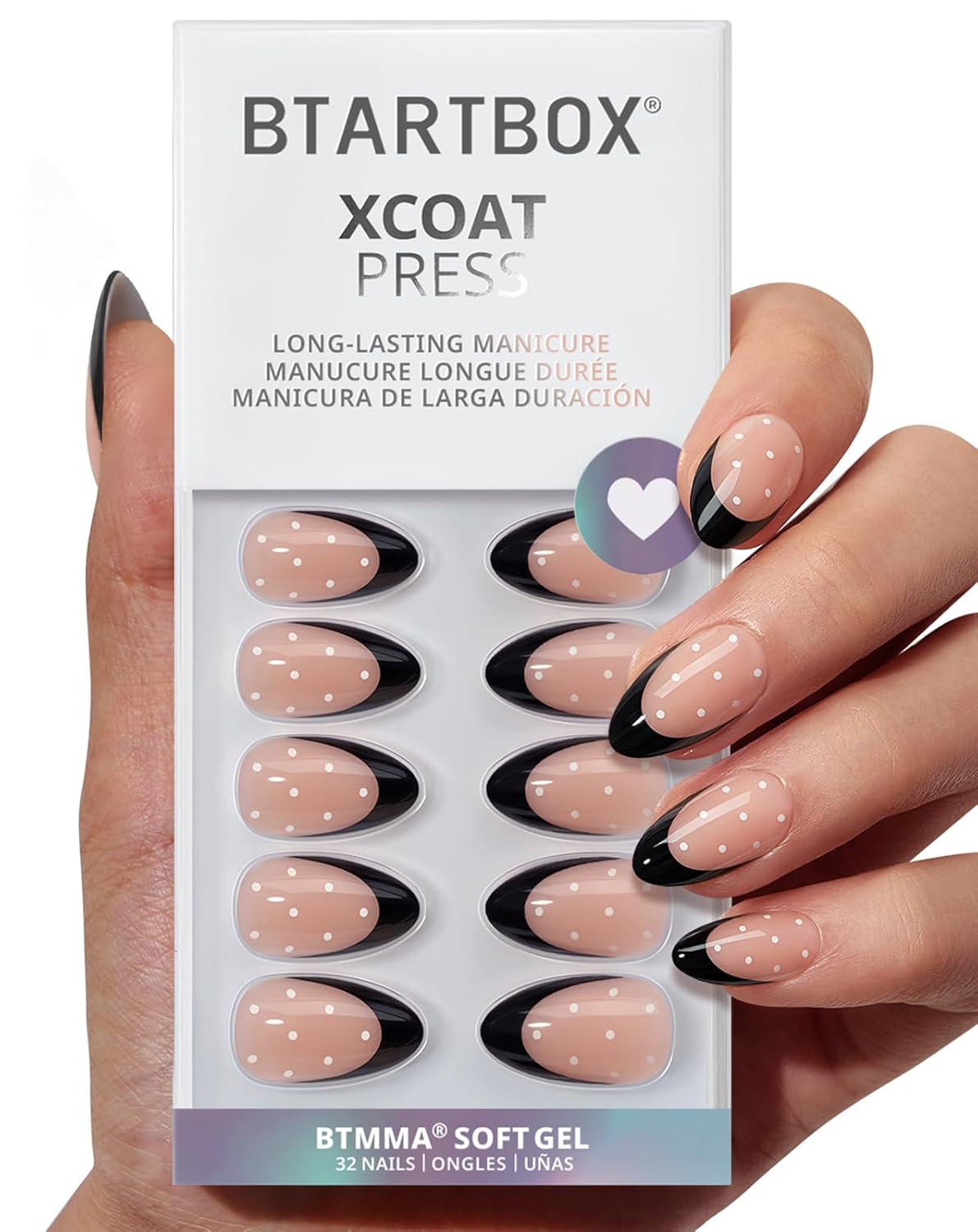 French Tip Press On Nails - Chrome Short Almond Design | Semi-Transparent Soft Gel, 16 Sizes, 32 Piece Kit