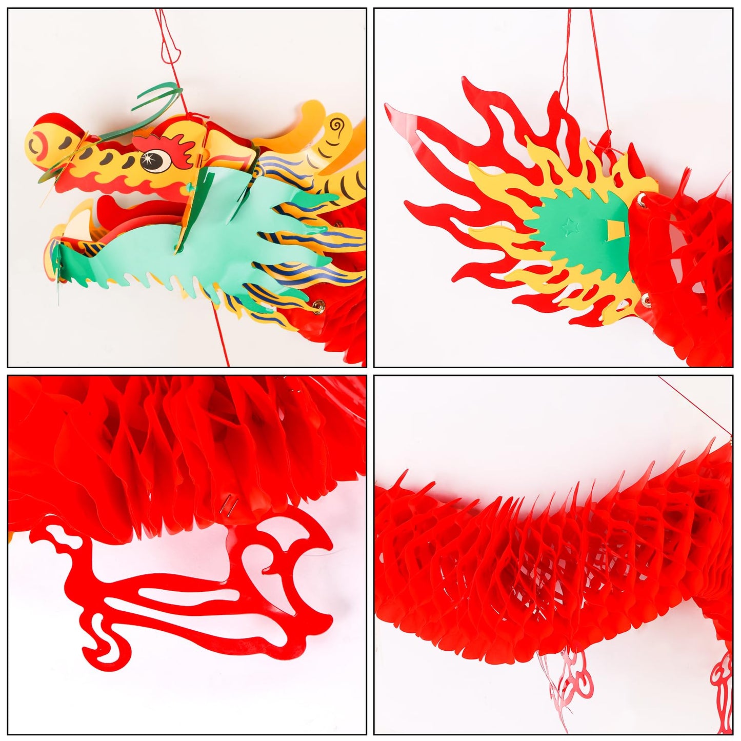 BRIOYHA 14PCS 3D Chinese Dragon Decoration Set with Red Ball 12 Lanterns for 2026 Lunar New Year, Spring Festival Party Decor