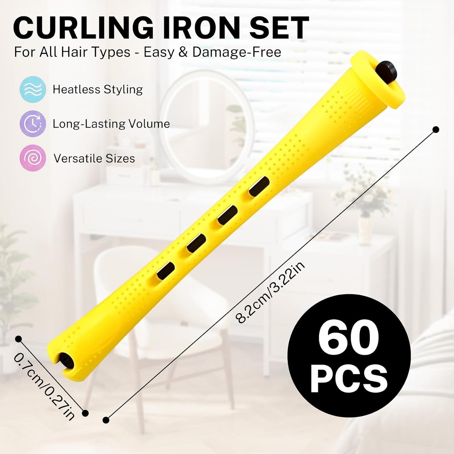 60 Pcs Perm Rods - Cold Wave Curling Rollers for Long & Short Hair | DIY Hairdressing Tool (0.28 x 3.22 Inches)