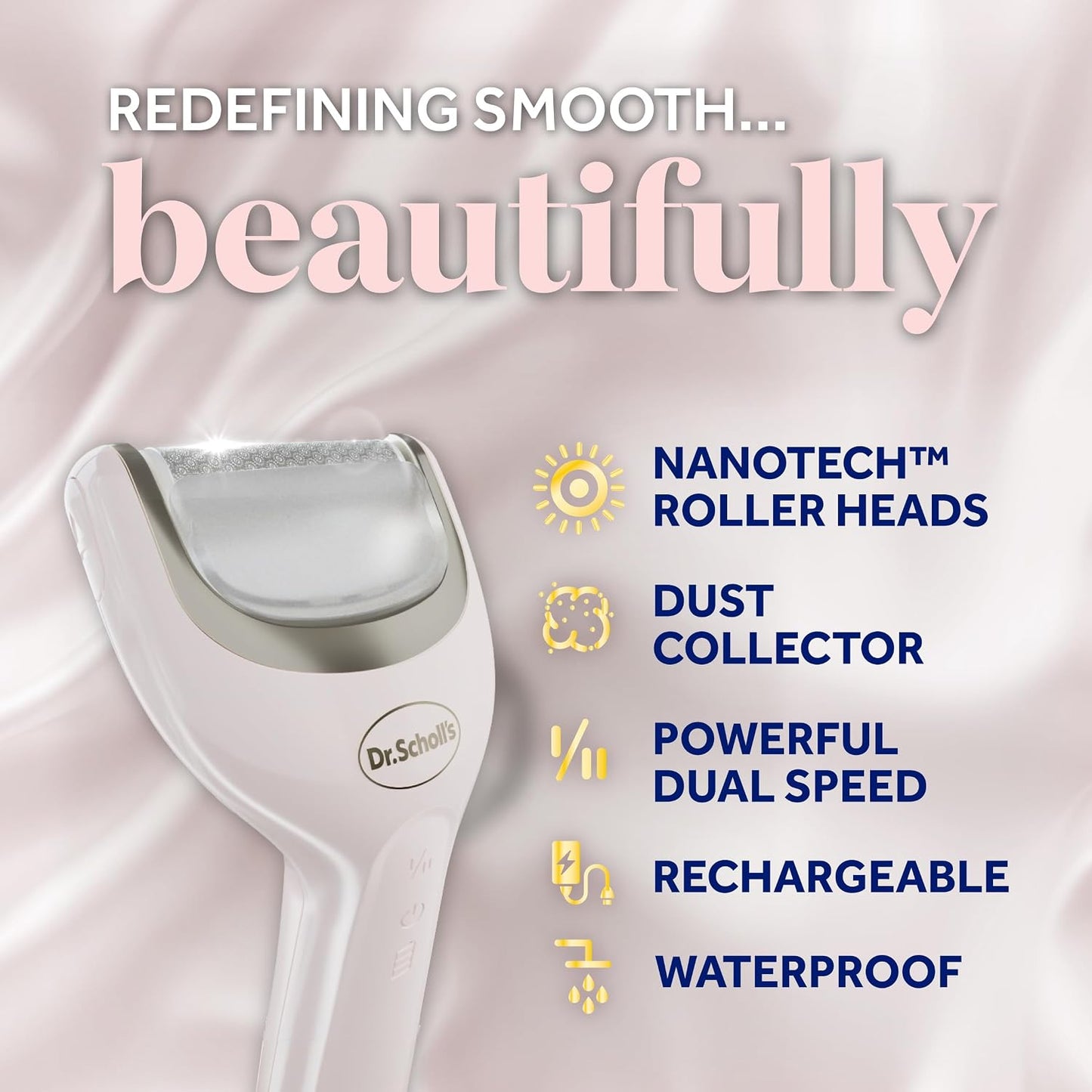 Pedi Perfect Electric Foot Callus Remover - Waterproof & Rechargeable | 2 Roller Heads, 90 Min Run Time