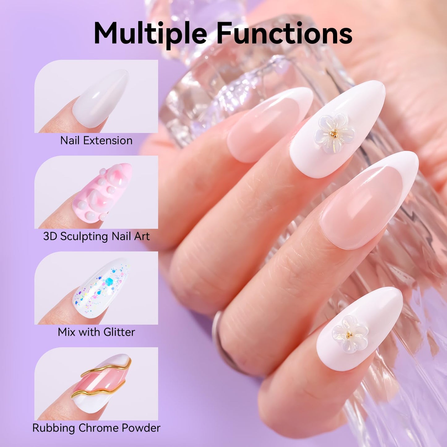 Makartt White 3d Gel Nail Art: 4-in-1 3d Nail Gel Sculpting Gels White Non-sticky for Extension, Shaping, 15ML Solid Builder Nail Gel for Nail Strengthen & Sculpture Gels for Nails Salon Home