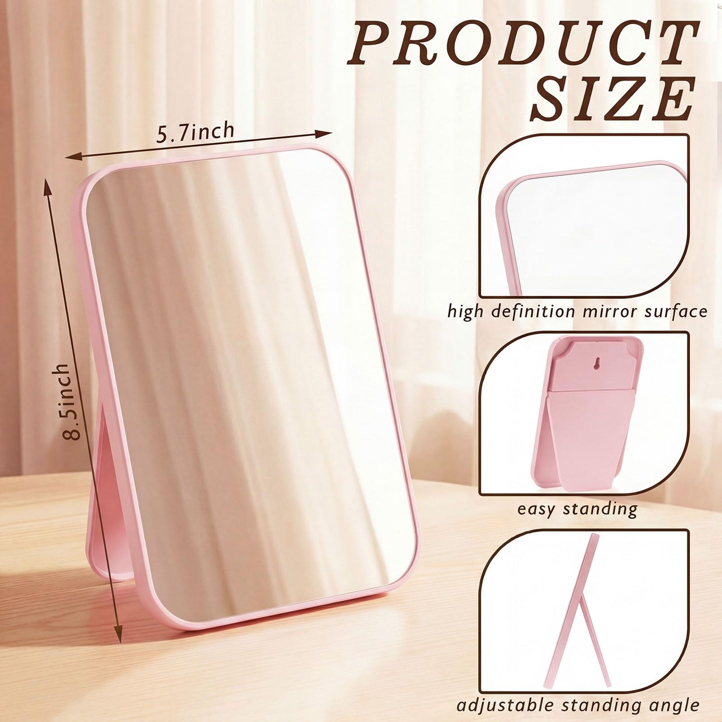 Cinnvoice 12 Pack Desktop Makeup Mirror Bulk 90° Adjustable Portable 8" Vanity Table Mirror with Stand, Folding Travel for Makeup Party Spa Party, Women, Cosmetics Personal Beauty (Pink)