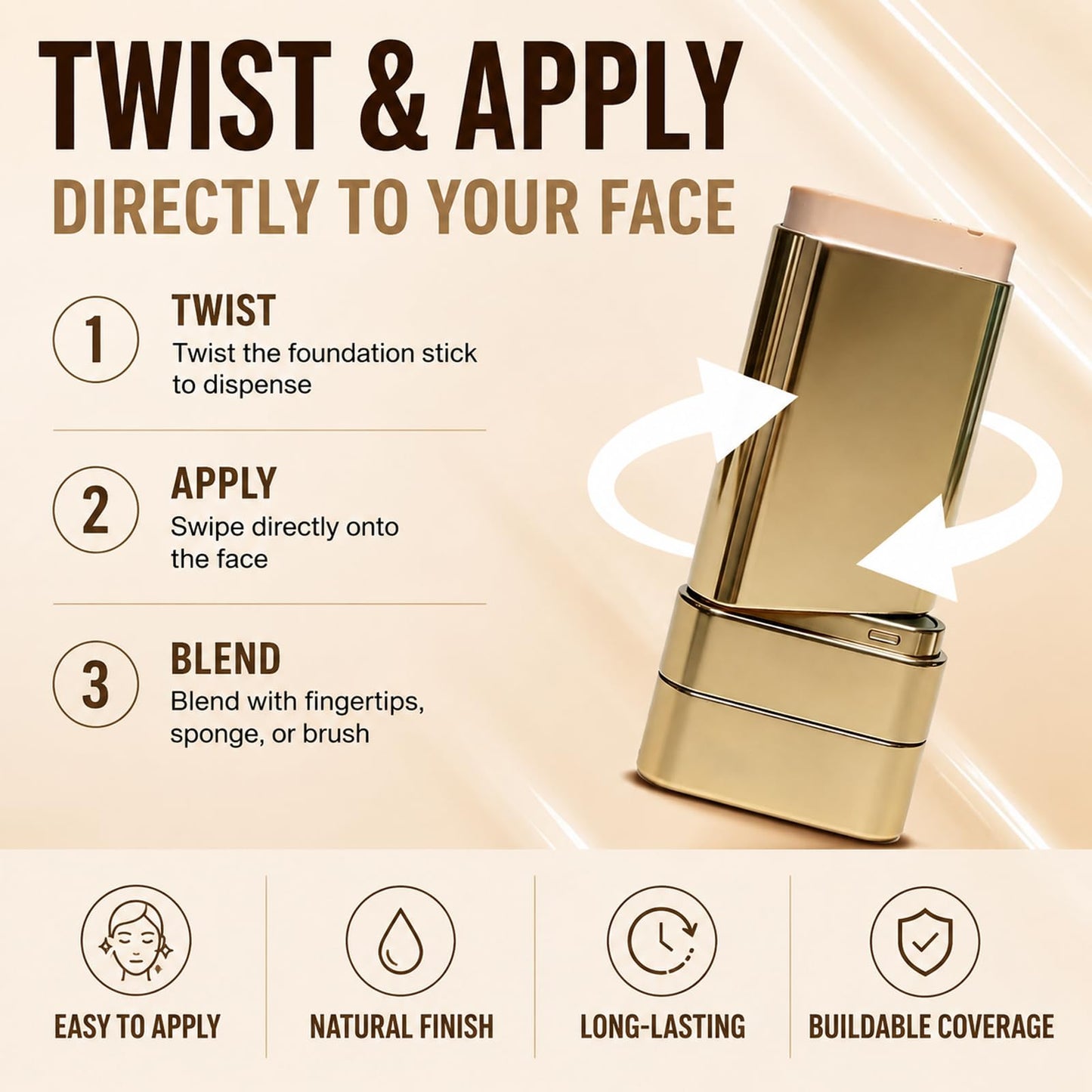 Hanae Korea Foundation Stick, All-in-one foundation (with built-in brush), lightweight and non-cakey, creates a natural finish, effectively covers imperfections, portable makeup (Nude)