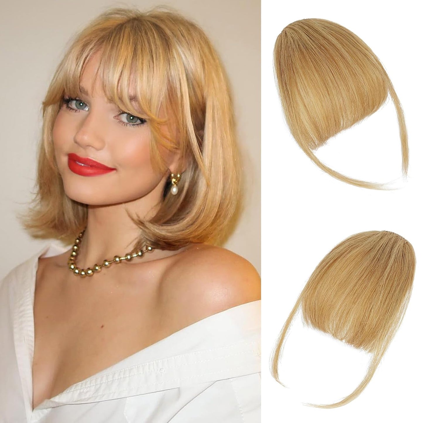 Clip-In Bangs - 100% Real Human Hair Wispy Fringe Hairpiece | Natural Ash Blonde for Daily Wear & Festivals