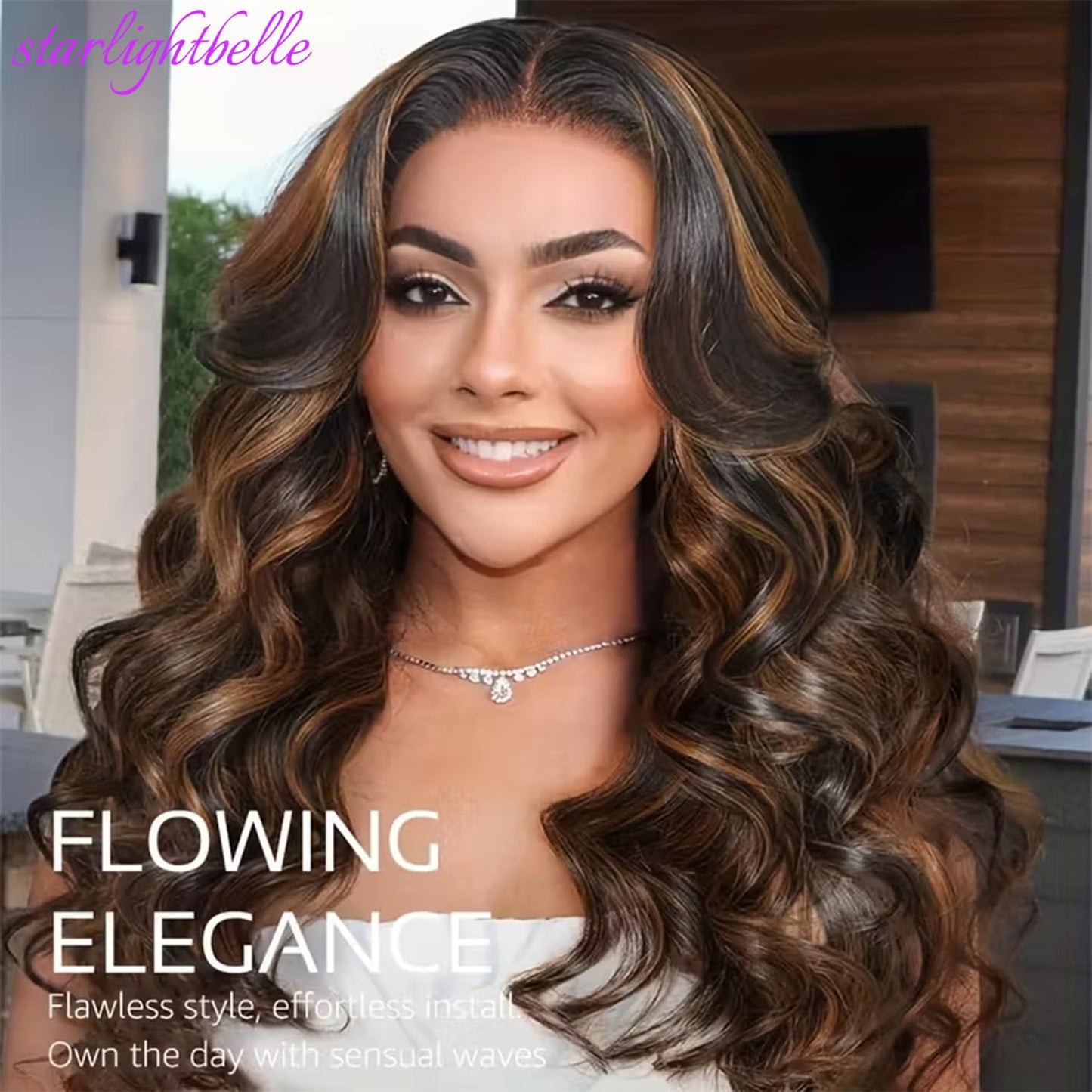 30 Inch Body Wave Lace Front Wig - Glueless Pre-Cut Highlight Ombre 1B/30 | 220% Density for Women