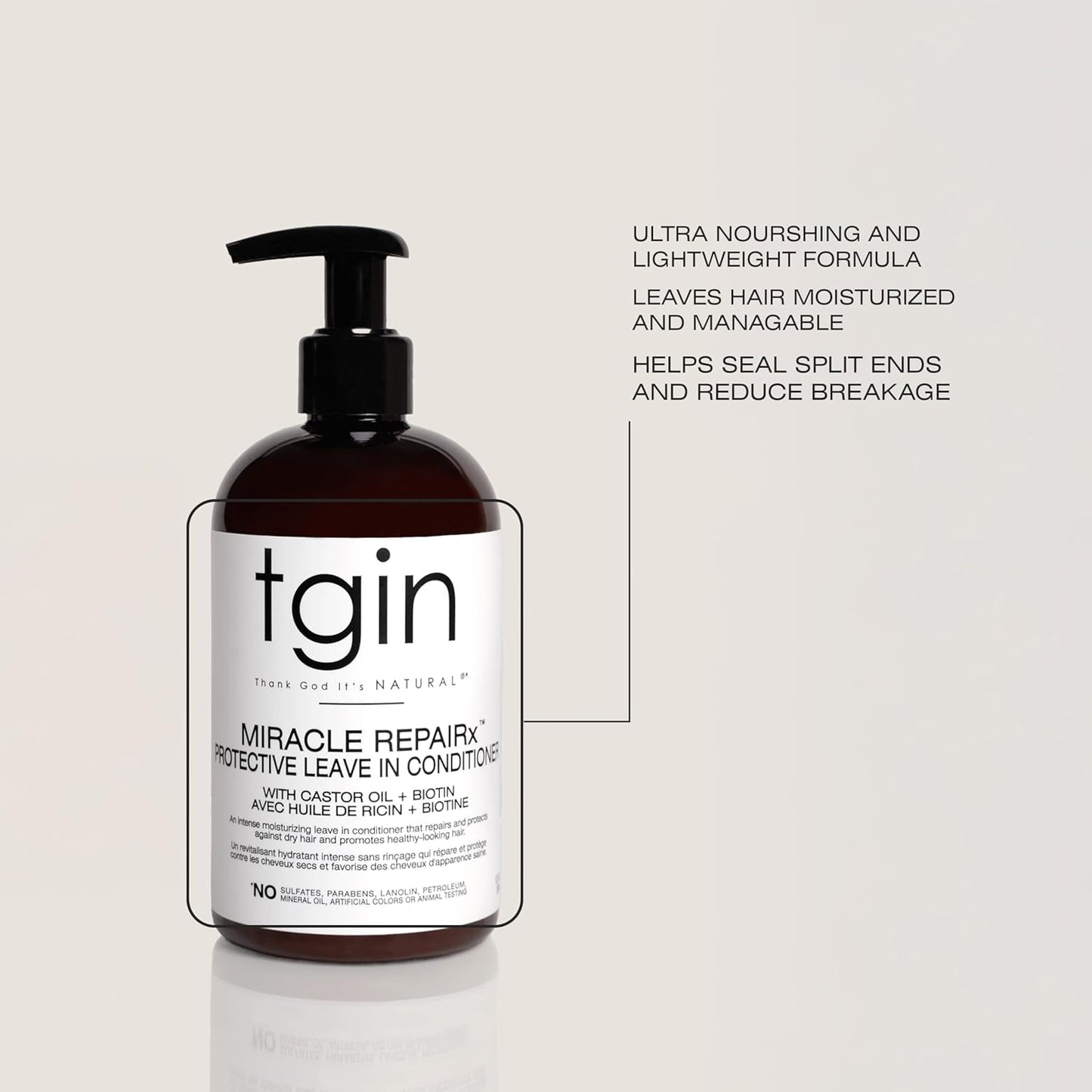 tgin Miracle RepaiRx Leave-In Conditioner - Biotin & Black Castor Oil for Curly, Coily, Wavy Hair | 13 oz