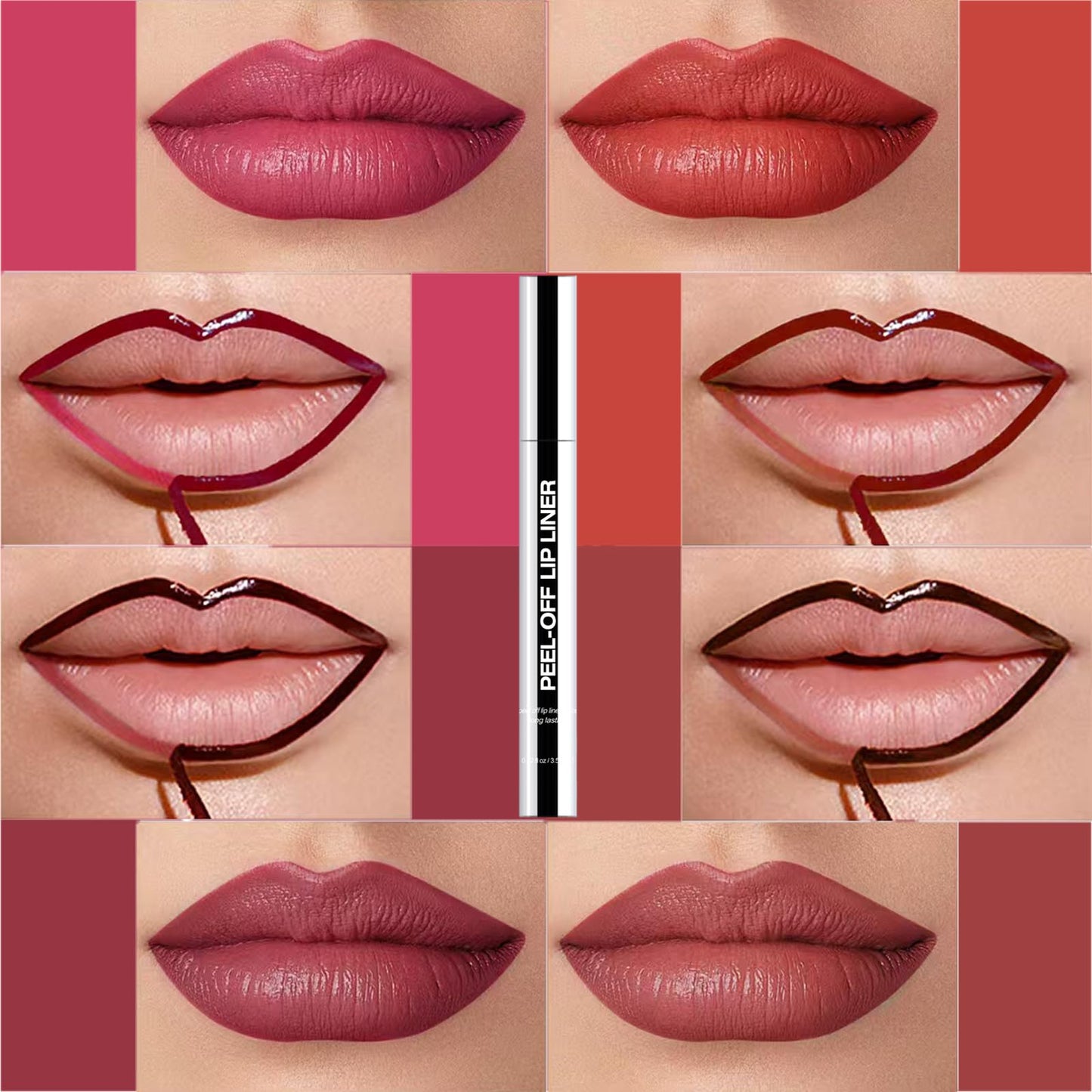 Suaxova 4PCS Peel Off Lip Liner Stain with Tweezer, Long Lasting Waterproof Lip Tint Stains Makeup Set with Matte Finish for Women