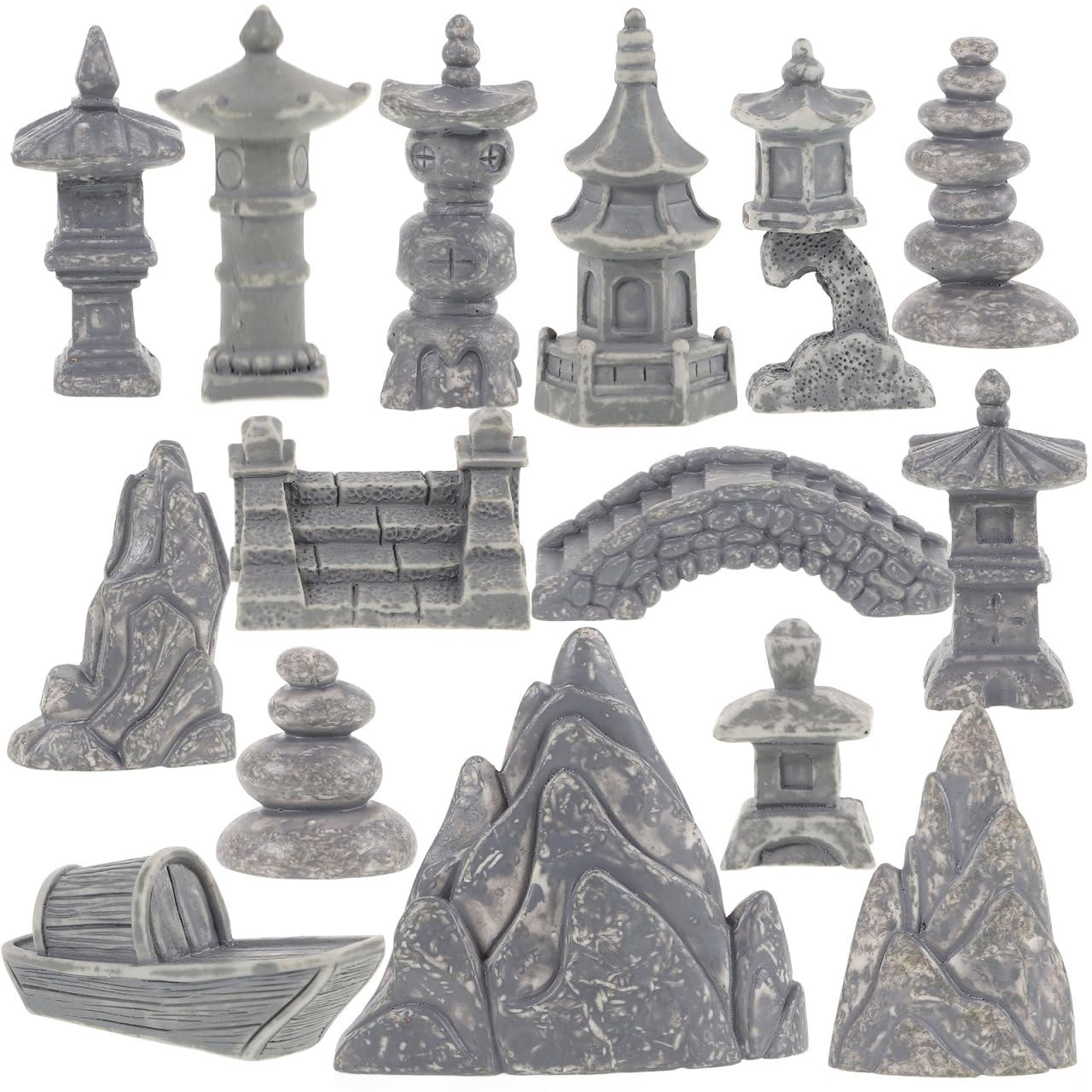 POPETPOP 13 Pcs Miniature Asian Decor, Mini Figurines Stone Pagoda, Japanese Lantern Style for Fish Tank Aquarium & Asian Garden Decor