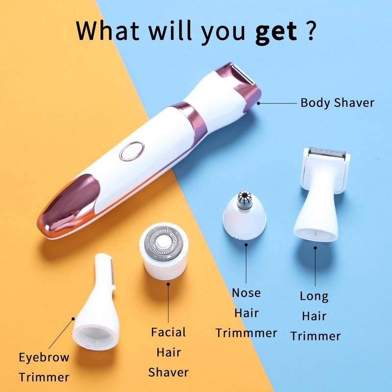 Bikini Trimmer for Women with LED Display - 5-in-1 Rechargeable Electric Shaver, Painless Pubic Hair Trimmer for Face Nose Eyebrow Arms Armpit Legs Pubic Area (Pink)