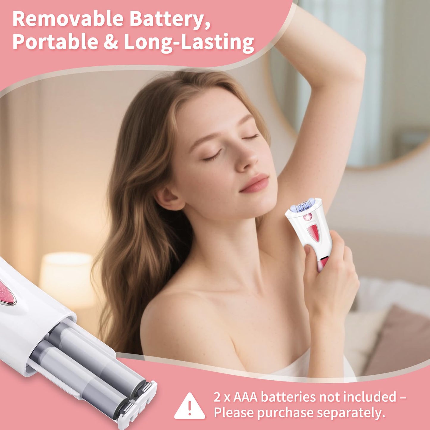 Facial Epilator for Women - 2026 New Electric Hair Remover for Body/Face/Chin/Arms/Bikini - Cordless Hair Removal Device Battery Operated with LED Light - Mini Epilator for Teen Girl Travel Home