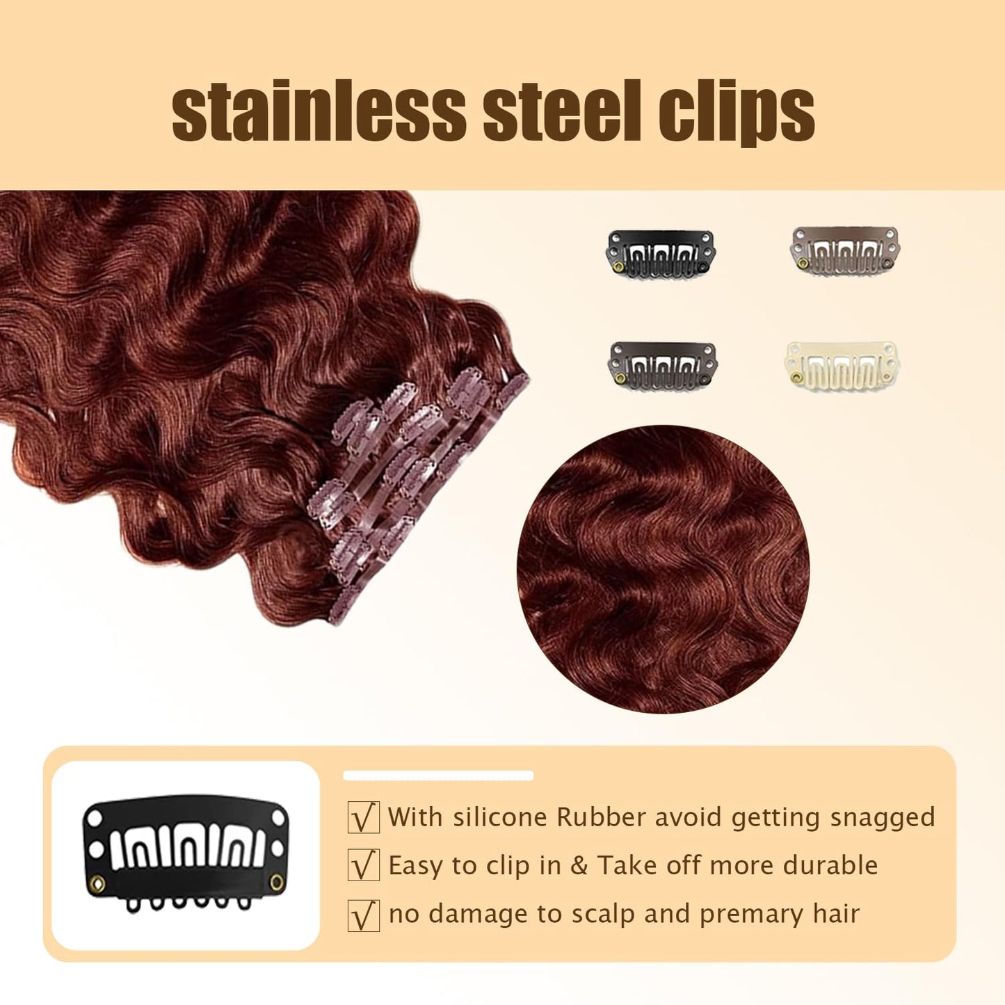 #33 Reddish Brown Clip in Hair Extensions Real Human Hair, 22 Inch 120g/7Pcs,Full Shine Remy Human Hair,Copper Red Body Wave Clip ins Brazilian Virgin Human Hair Extensions