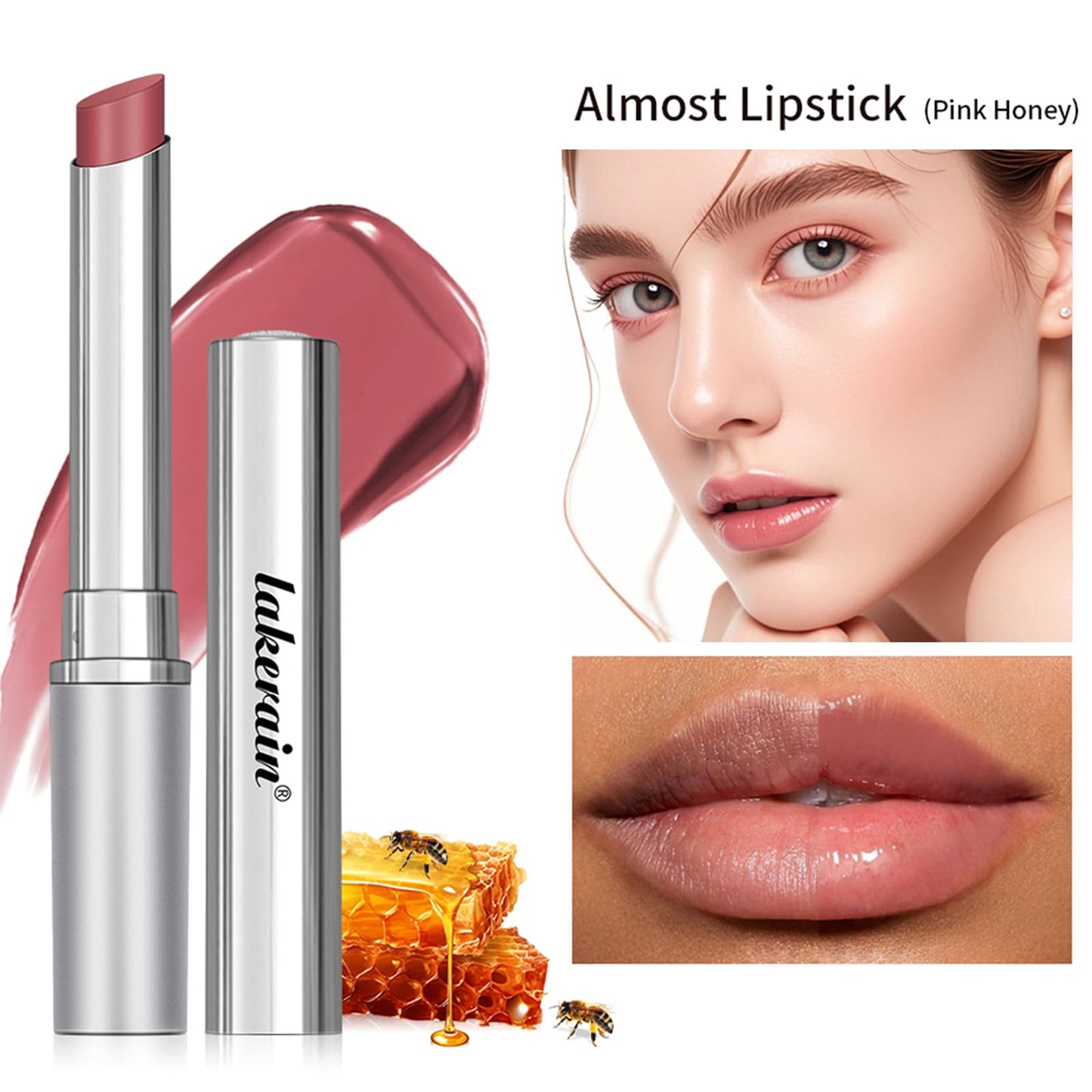 Mrettick 2PCS Honey Lipstick Tinted Lip Balm in Black and Pink，Sheer Hydrating Lipstick for All Skin Tones - Moisturizing Lip Color - Natural Glossy Finish
