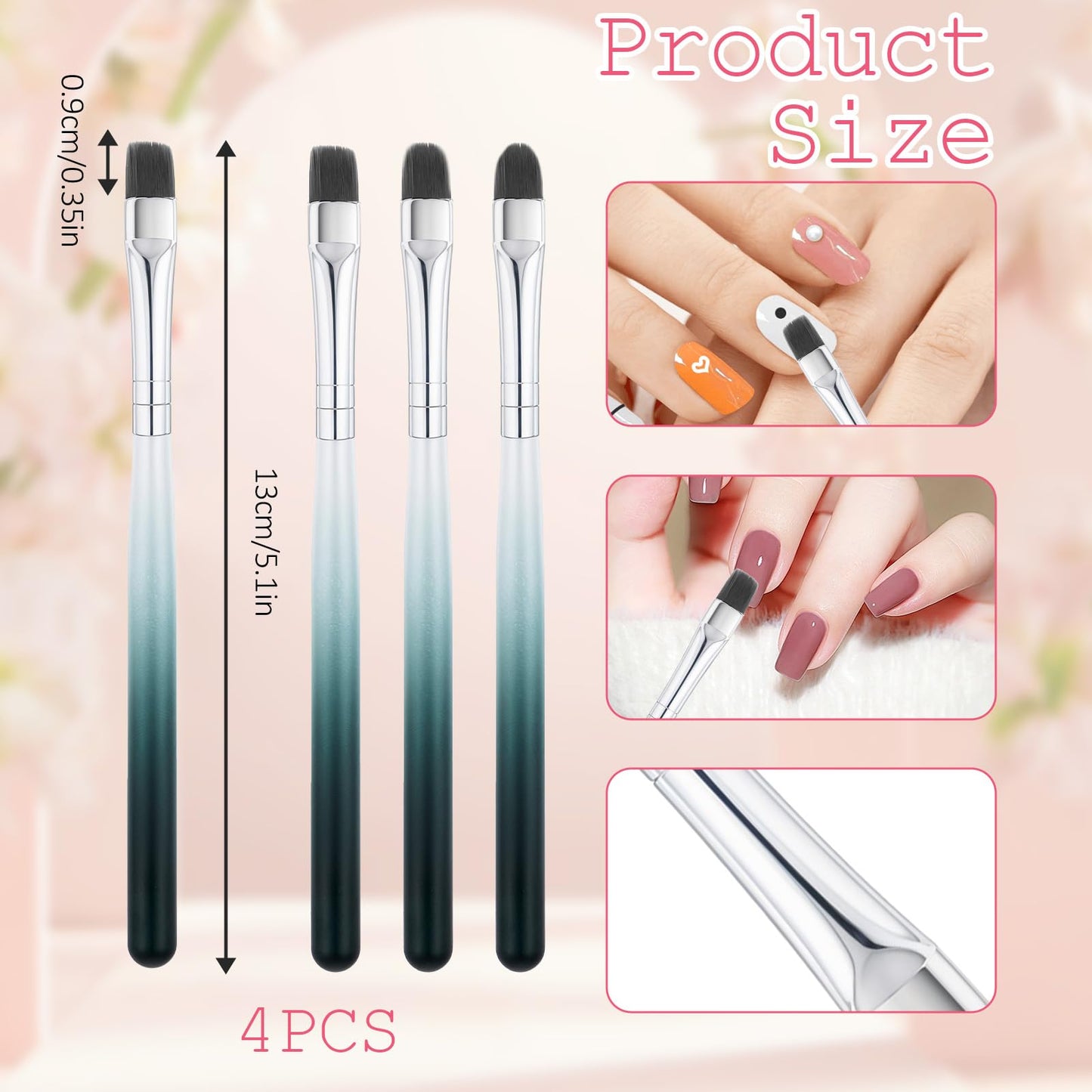4PCS Nail Art Clean Up Brushes Round & Flat Brushes for Professional Nail Painting French Tip Detail Remover Manicure Brush Detail Nails Art Brush for Design Polish Painting DIY Mistake Cleaning