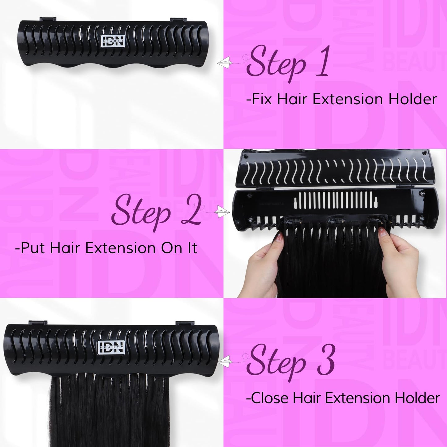 IDN BEAUTY Hair Extension Holder Stand for Styling, 4 Installation Modes With Tool, Hair Extension Holder Designed to Securely Hold Your Extensions for Washing, Styling, Packing and Storing